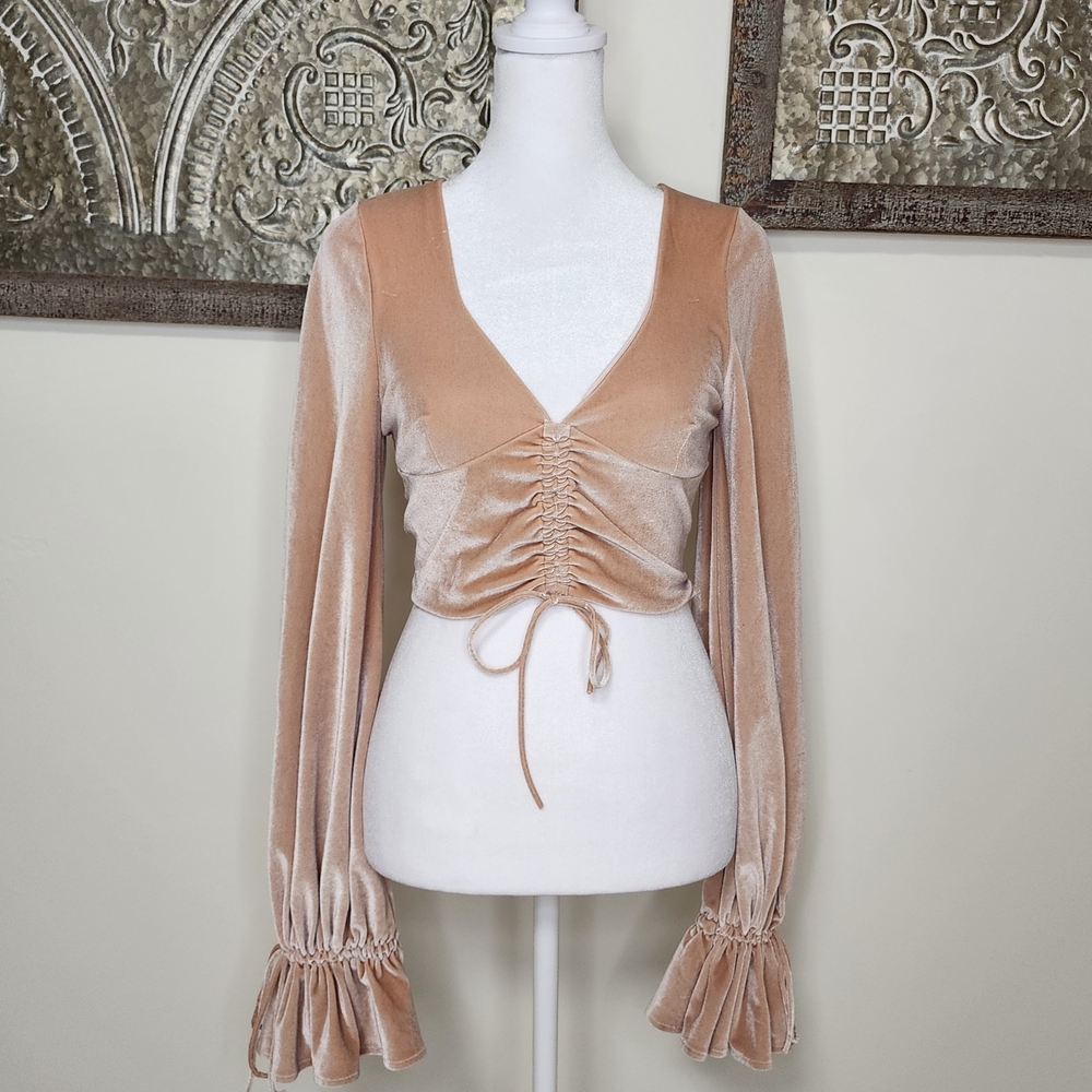 Oh Polly Dance Away Batch A Blush Velvet Long Sleeve Crop Top Sz 2 Club Party